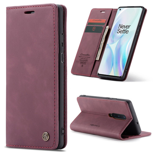OnePlus 8 CaseMe Multifunctional Horizontal Flip Leather Case, with Card Slot & Holder & Wallet - Wine Red